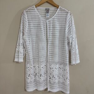 Chico's Travelers Sheer White Lace Open Tunic Cardigan size 12/14 Career Events